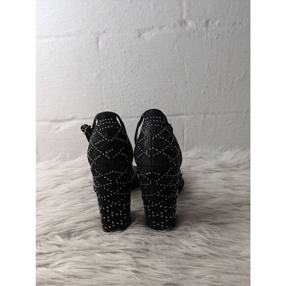 Schutz Black Nubuck/Faux Suede Crystal Embellished Sandals Chunky Platform Heels - Picture 4 of 10